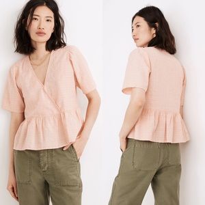 Madewell peach embroidered crossover peplum top Sz Medium